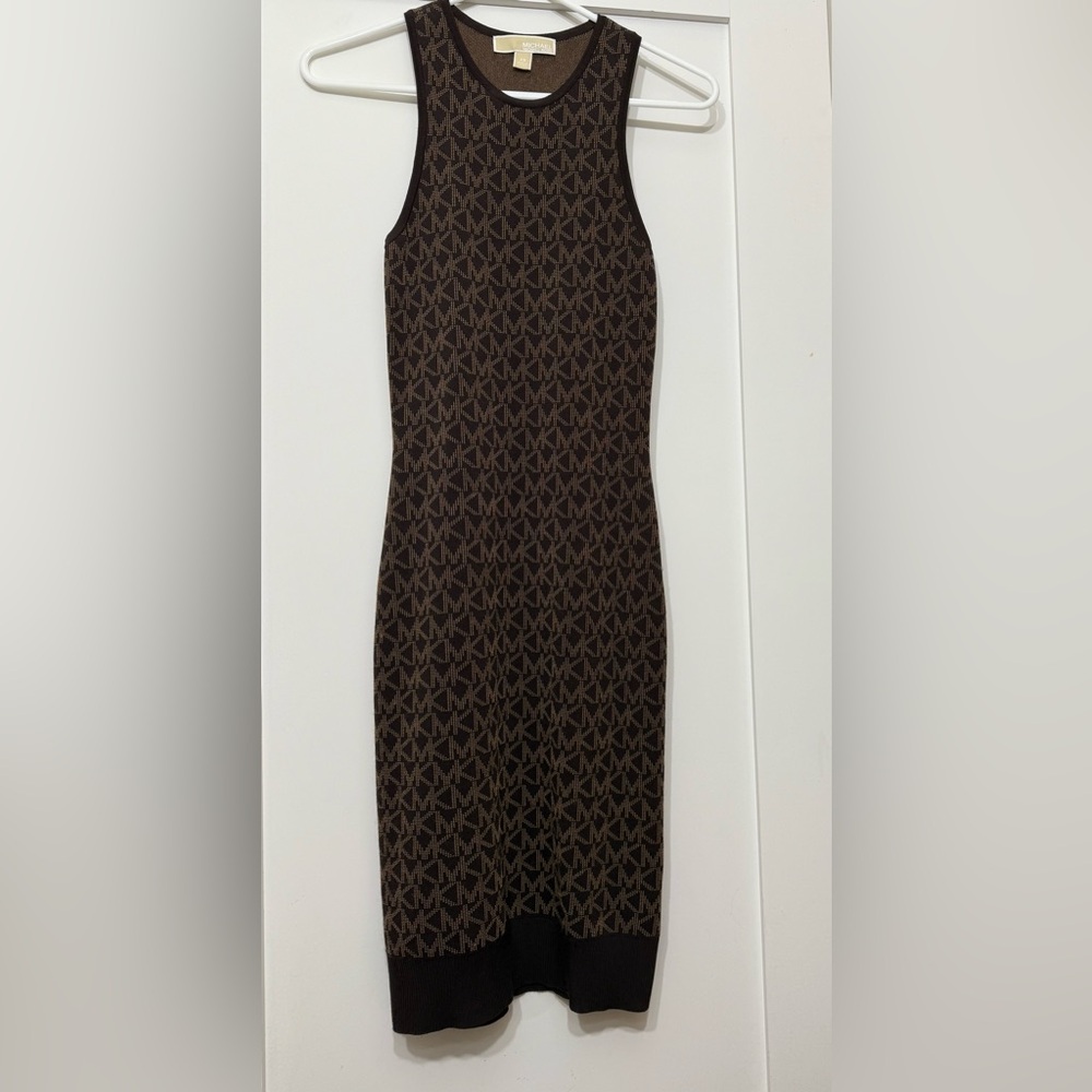 Michael Kors Strapless Brown Logo Dress